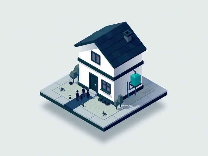 Render of a single-family house, the water saved shown as homes supplied for a year